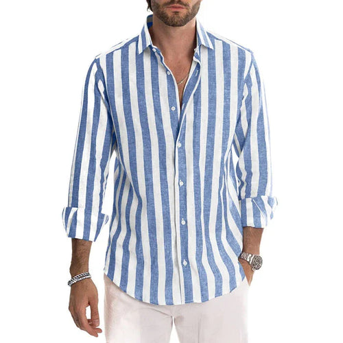 (50%OFF) The Best Gift For Husbands And Fathers-Men's Cotton Linen Striped Button Down Long Sleeve